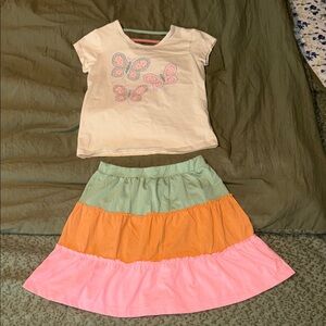 Charming Butterfly Kids Skirt Set - Cream, Green, Orange, Pink